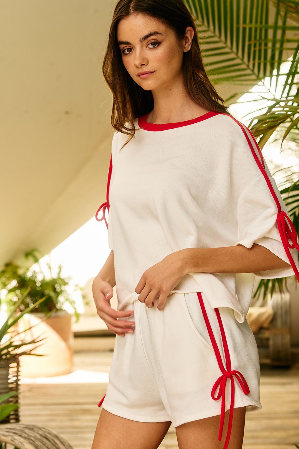 SIDE-TIE TERRY LOUNGE SHORTS, Contents:74%COTTON 26%POLYESTER